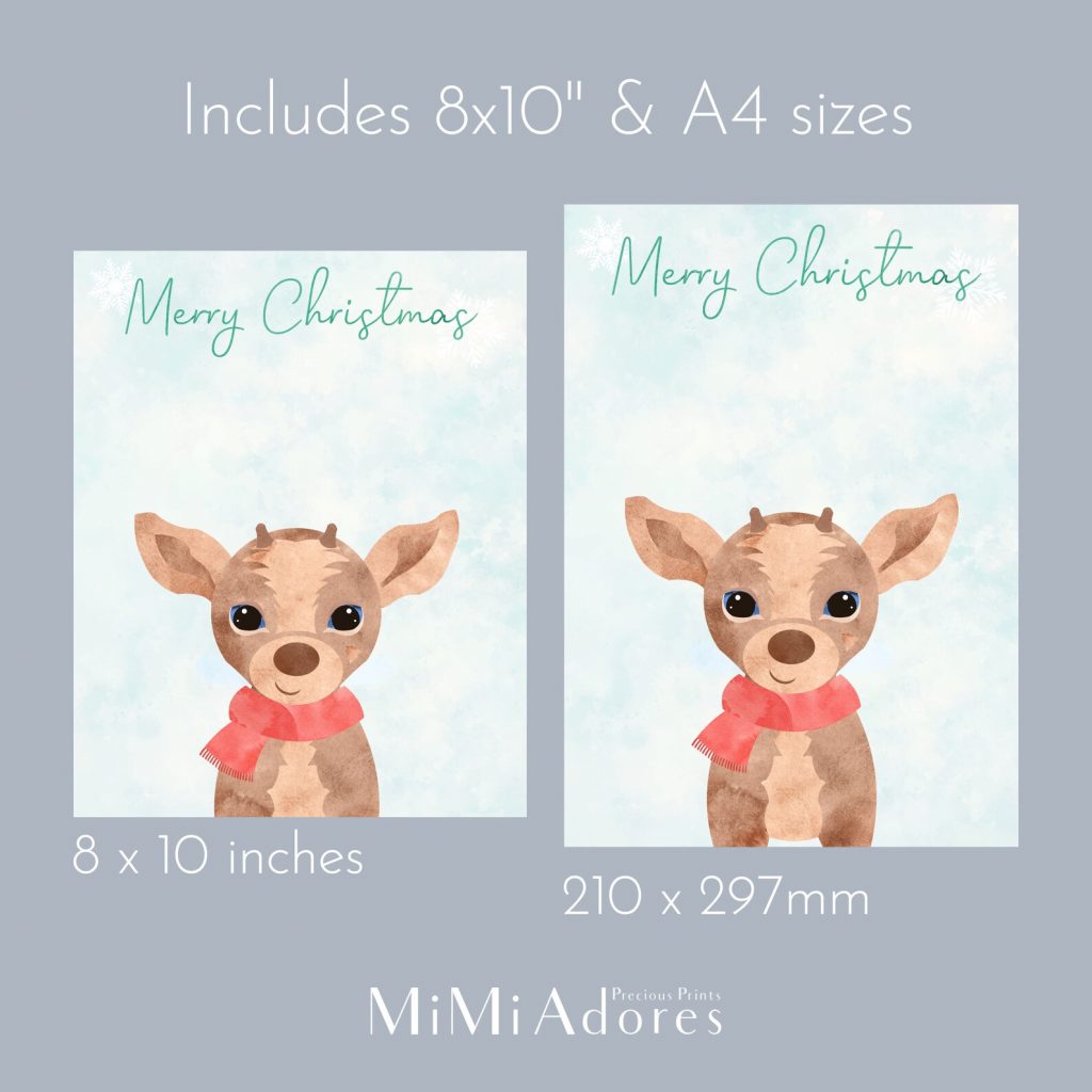 8x10 inch and A4 sizes shown for free reindeer handprint craft printable 