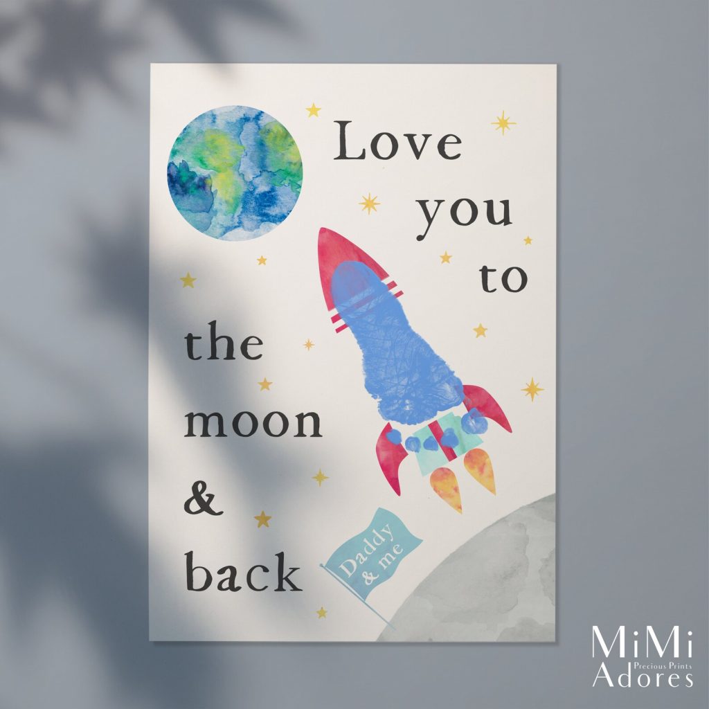 Mockup showing footprint rocket printable unframed