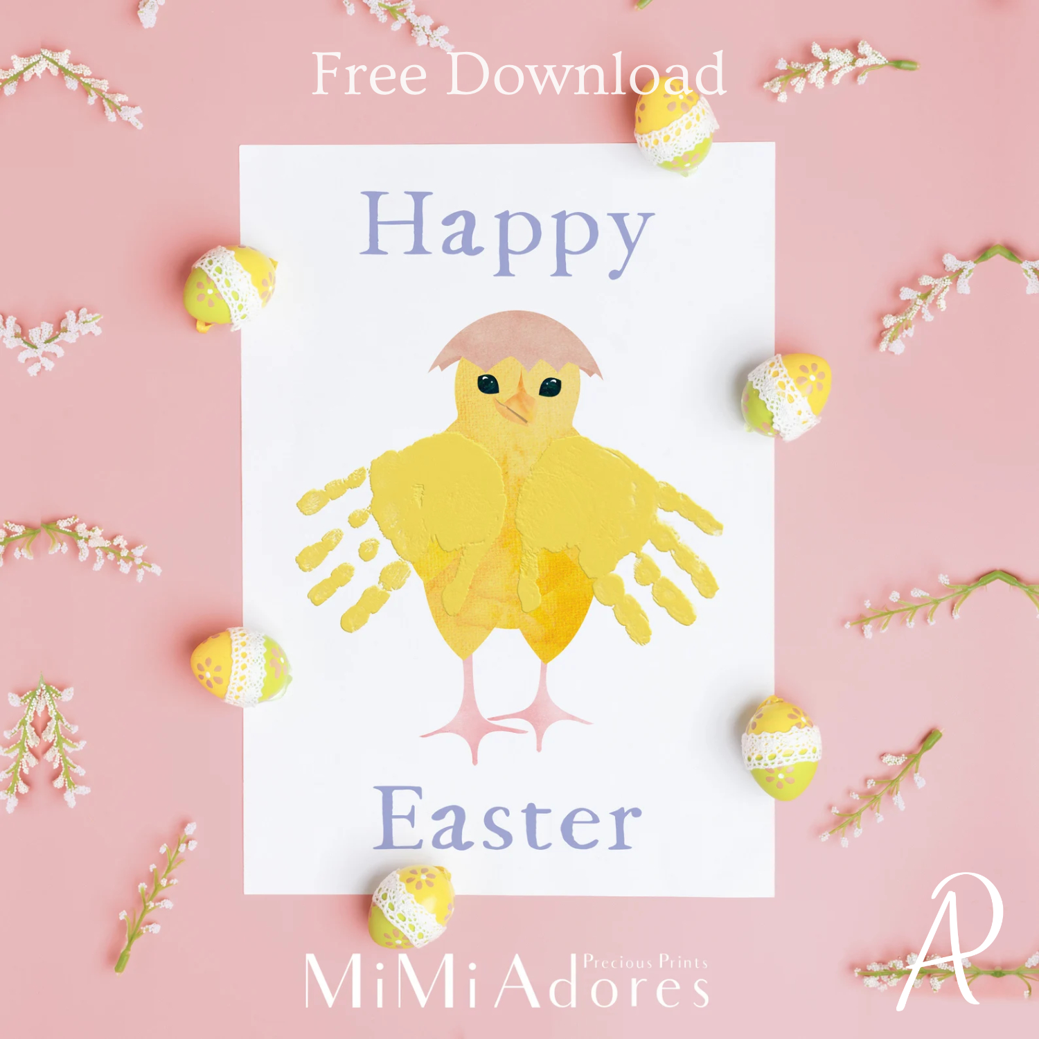Happy Easter Chick handprint craft printable