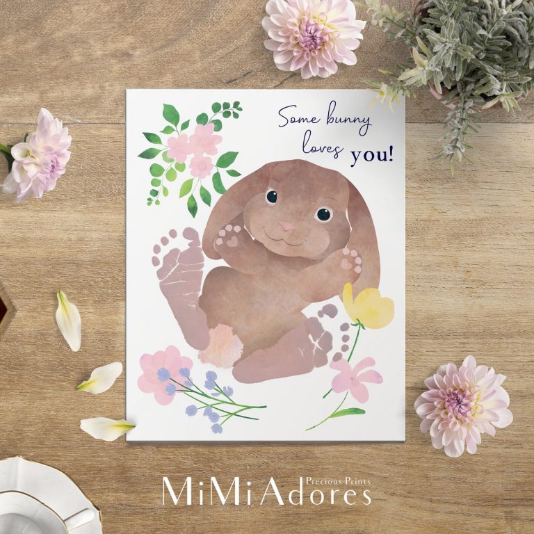 bunny rabbit footprint craft on table